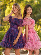 Ivana | A Line Off the Shoulder Printed Tulle Short Homecoming Dress - KissProm