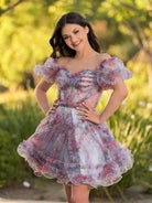 Ivana | A Line Off the Shoulder Printed Tulle Short Homecoming Dress - KissProm