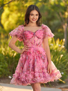 Ivana | A Line Off the Shoulder Printed Tulle Short Homecoming Dress - KissProm