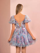 Ivana | A Line Off the Shoulder Printed Tulle Short Homecoming Dress - KissProm