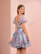 Ivana | A Line Off the Shoulder Printed Tulle Short Homecoming Dress - KissProm