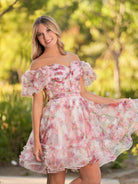 Ivana | A Line Off the Shoulder Printed Tulle Short Homecoming Dress - KissProm