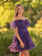 Ivana | A Line Off the Shoulder Printed Tulle Short Homecoming Dress - KissProm