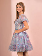 Ivana | A Line Off the Shoulder Printed Tulle Short Homecoming Dress - KissProm