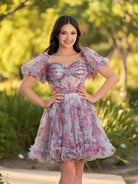 Ivana | A Line Off the Shoulder Printed Tulle Short Homecoming Dress - KissProm
