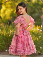 Ivana | A Line Off the Shoulder Printed Tulle Short Homecoming Dress - KissProm