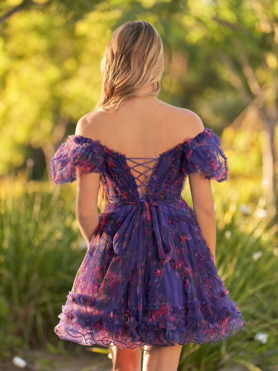 Ivana | A Line Off the Shoulder Printed Tulle Short Homecoming Dress - KissProm