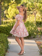 Ivana | A Line Off the Shoulder Printed Tulle Short Homecoming Dress - KissProm