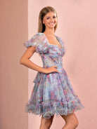 Ivana | A Line Off the Shoulder Printed Tulle Short Homecoming Dress - KissProm