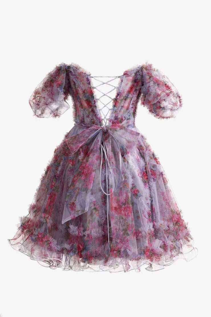 Ivana | Light Purple A Line Off the Shoulder Printed Homecoming Dress - KissProm