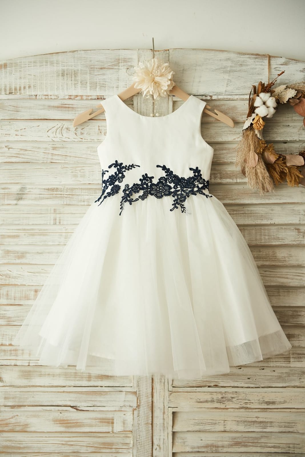Sherly Satin Tulle Black Lace Flower Girl Dress