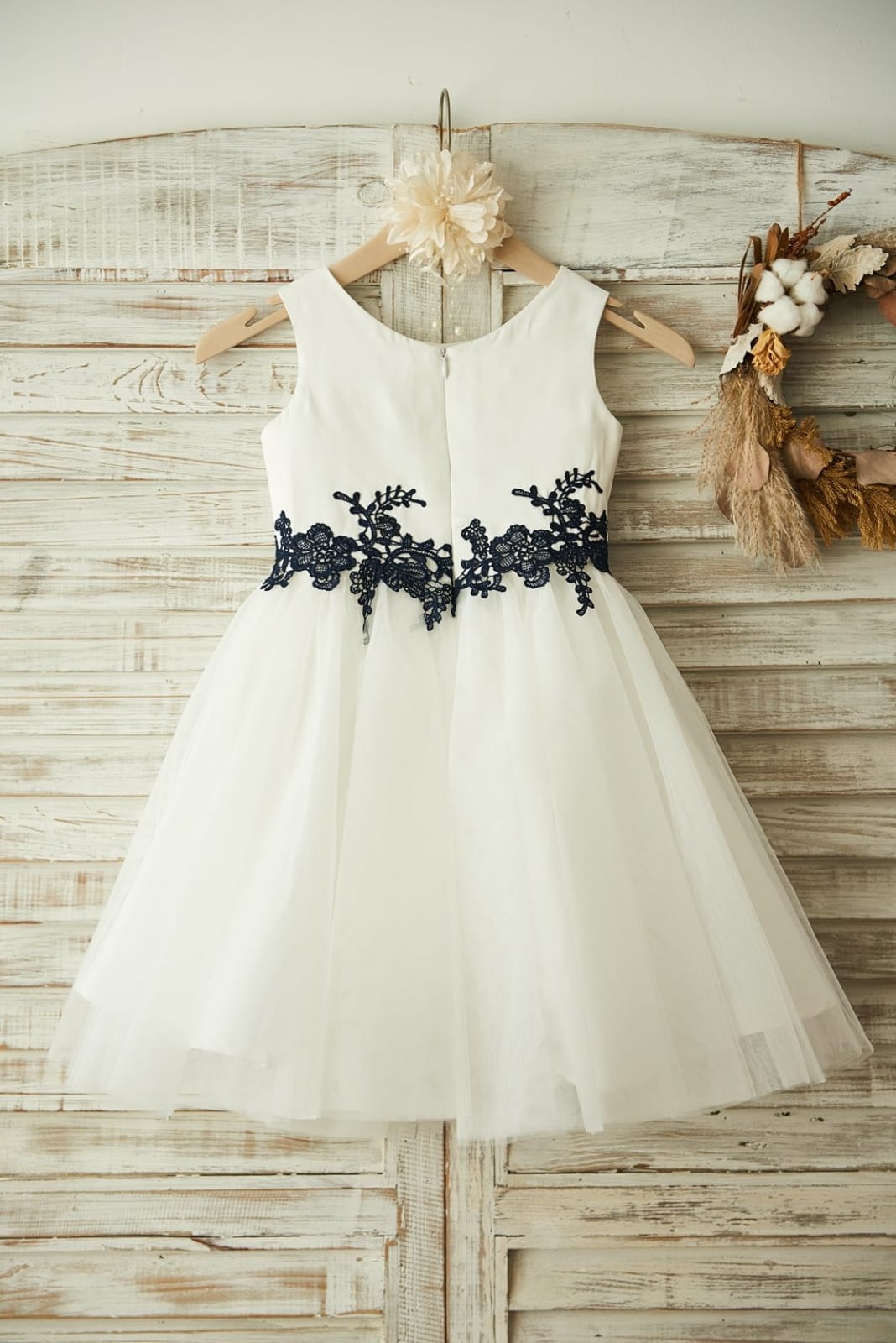 Sherly Satin Tulle Black Lace Flower Girl Dress