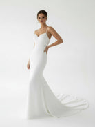 KissDress-Ivory Sweetheart Backless Mermaid Long Wedding Dress with Attached Train