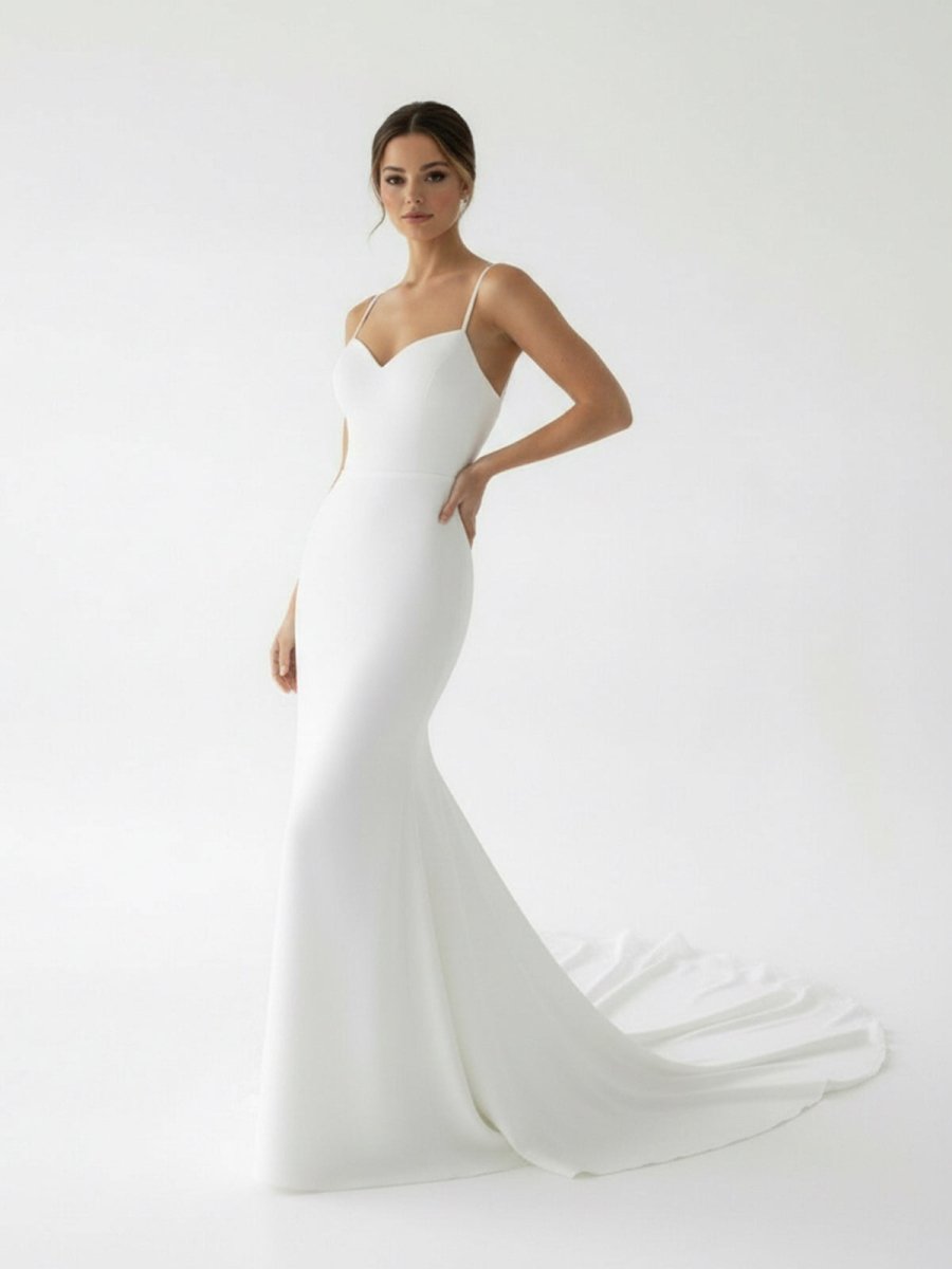 KissDress-Ivory Sweetheart Backless Mermaid Long Wedding Dress with Attached Train