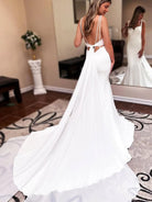 KissDress-Ivory Sweetheart Backless Mermaid Long Wedding Dress with Attached Train