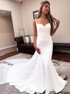 KissDress-Ivory Sweetheart Backless Mermaid Long Wedding Dress with Attached Train