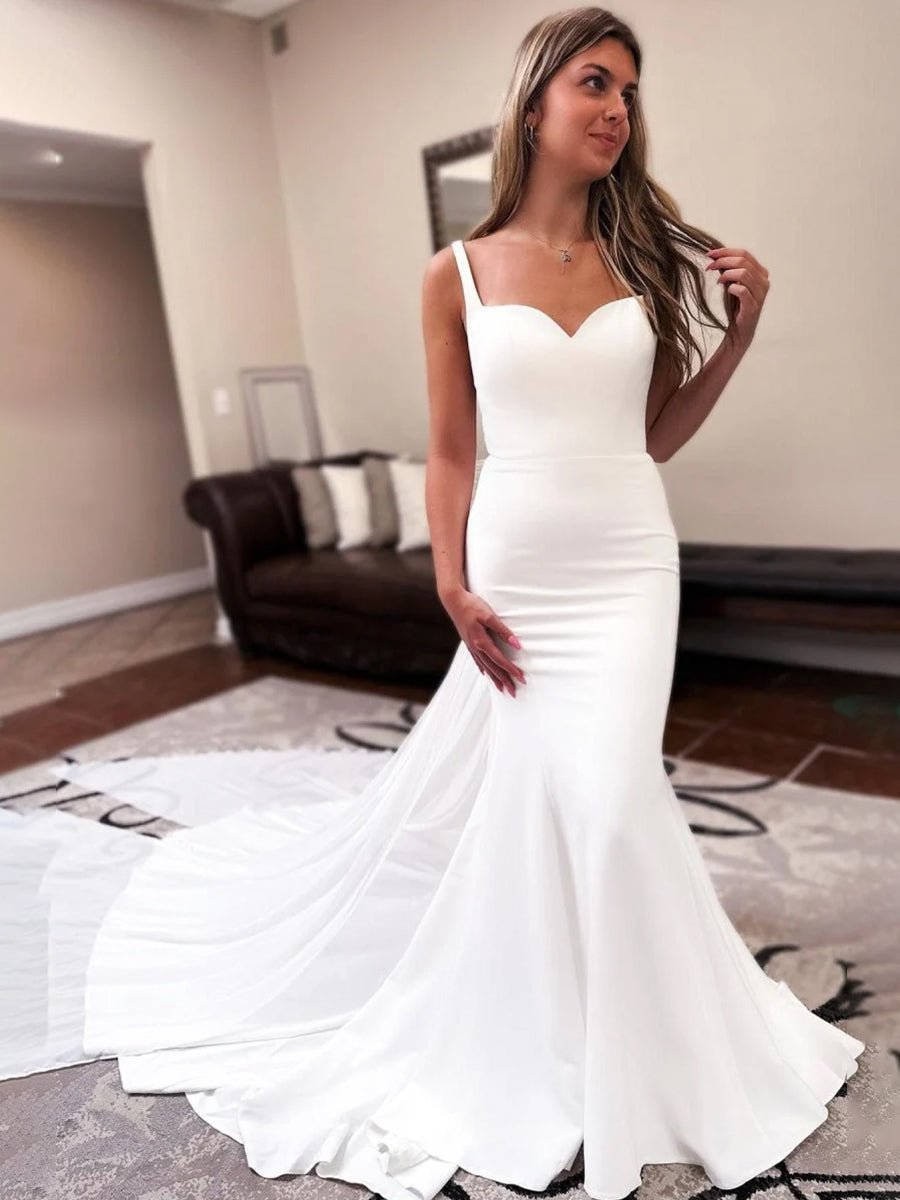 KissDress-Ivory Sweetheart Backless Mermaid Long Wedding Dress with Attached Train