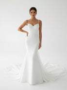 KissDress-Ivory Sweetheart Backless Mermaid Long Wedding Dress with Attached Train