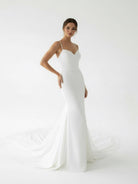 KissDress-Ivory Sweetheart Backless Mermaid Long Wedding Dress with Attached Train