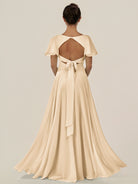 KissDress-Jania Champagne A Line Chiffon V Neck Long Bridesmaid Dress with Flutter Sleeves