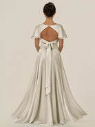 KissDress-Jania Dove Gray A Line Chiffon V Neck Long Bridesmaid Dress with Flutter Sleeves