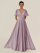 KissDress-Jania Dusk A Line Chiffon V Neck Long Bridesmaid Dress with Flutter Sleeves