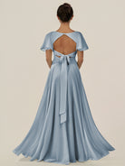 KissDress-Jania Dusty Blue A Line Chiffon V Neck Long Bridesmaid Dress with Flutter Sleeves