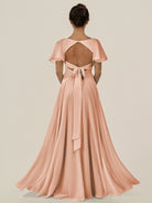 KissDress-Jania English Rose A Line Chiffon V Neck Long Bridesmaid Dress with Flutter Sleeves