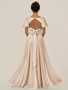 KissDress-Jania Pale Blush A Line Chiffon V Neck Long Bridesmaid Dress with Flutter Sleeves