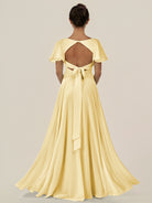 KissDress-Jania Pastel Yellow A Line Chiffon V Neck Long Bridesmaid Dress with Flutter Sleeves