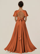 KissDress-Jania Terracotta A Line Chiffon V Neck Long Bridesmaid Dress with Flutter Sleeves