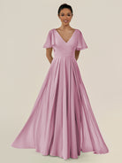 KissDress-Jania Vintage Mauve A Line Chiffon V Neck Long Bridesmaid Dress with Flutter Sleeves