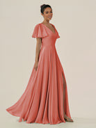 KissDress-Jania Wild Rose A Line Chiffon V Neck Long Bridesmaid Dress with Flutter Sleeves