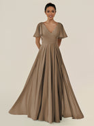 KissDress-Jania Willow Green A Line Chiffon V Neck Long Bridesmaid Dress with Flutter Sleeves