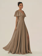 KissDress-Jania Willow Green A Line Chiffon V Neck Long Bridesmaid Dress with Flutter Sleeves