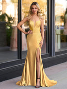 Janiyah |Mermaid V Neck Beaded Jersey Prom Dress with Slit - KissProm