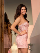 Jasmine | Pink Tight Short Homecoming Dress with Appliques - KissProm