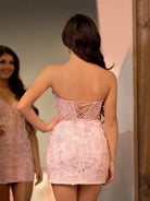 Jasmine | Pink Tight Short Homecoming Dress with Appliques - KissProm