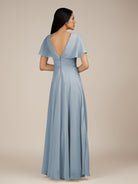 KissDress-Jasper Dusty Blue A Line Chiffon Cap Sleeves V Neck Long Bridesmaid Dress with Pleats