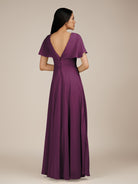 KissDress-Jasper Fig A Line Chiffon Cap Sleeves V Neck Long Bridesmaid Dress with Pleats