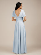 KissDress-Jasper Ice A Line Chiffon Cap Sleeves V Neck Long Bridesmaid Dress with Pleats