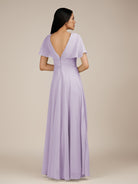 KissDress-Jasper Lavender A Line Chiffon Cap Sleeves V Neck Long Bridesmaid Dress with Pleats
