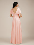 KissDress-Jasper Rose Petal A Line Chiffon Cap Sleeves V Neck Long Bridesmaid Dress with Pleats