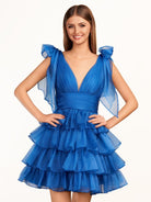 Joleen | Trendy A - Line Royal Blue Tiered Homecoming Dress with Bow - KissProm