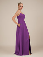 KissDress-Jovienne Amethyst Sheath Scoop Neck Chiffon Long Bridesmaid Dress with Slit