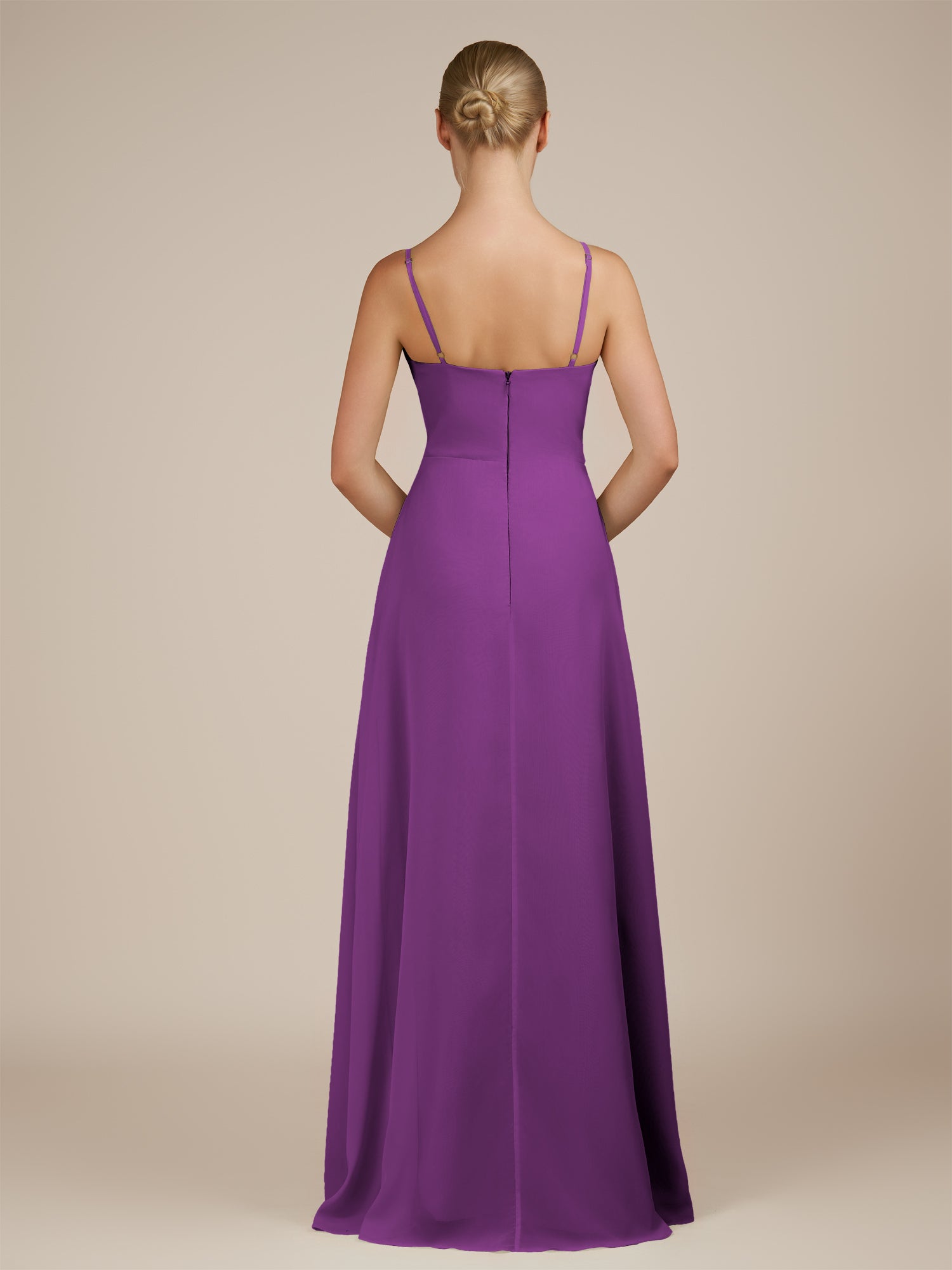 KissDress-Jovienne Amethyst Sheath Scoop Neck Chiffon Long Bridesmaid Dress with Slit