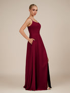 KissDress-Jovienne Berry Sheath Scoop Neck Chiffon Long Bridesmaid Dress with Slit