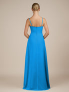 KissDress-Jovienne Blue Jay Sheath Scoop Neck Chiffon Long Bridesmaid Dress with Slit