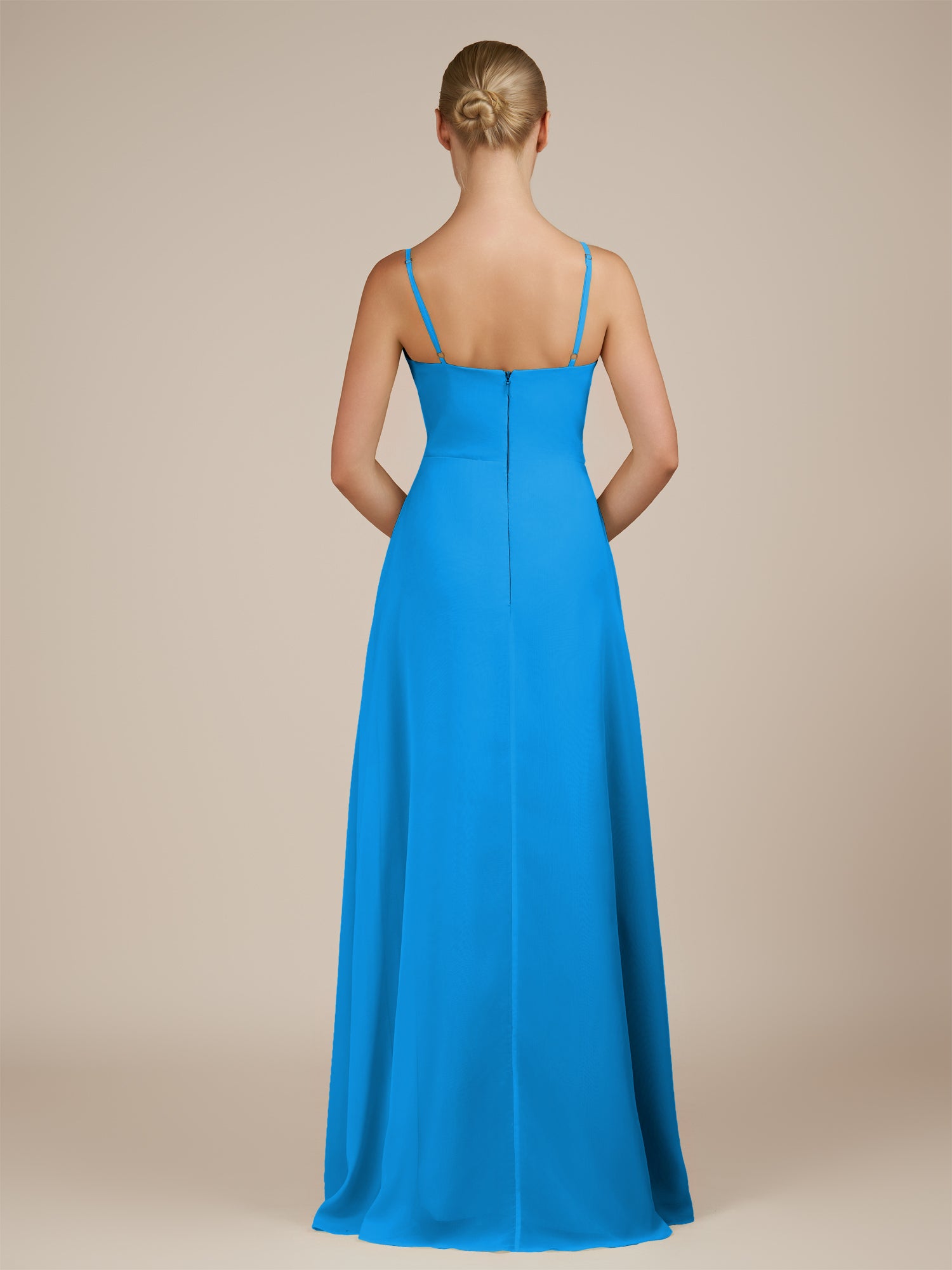 KissDress-Jovienne Blue Jay Sheath Scoop Neck Chiffon Long Bridesmaid Dress with Slit
