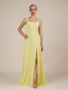 KissDress-Jovienne Buttercup Sheath Scoop Neck Chiffon Long Bridesmaid Dress with Slit